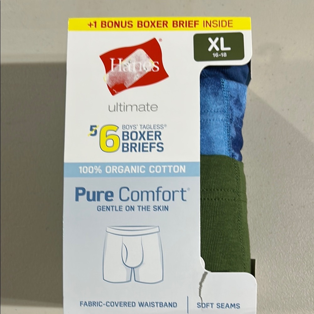 Hanes Boys' Tagless Boxer Briefs - Blue and Green